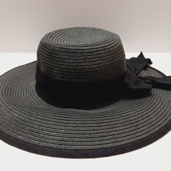 DELUX Woven Summer Floppy Brim Hat Lightweight Black w/Ribbon Sz S - M - Picture 7 of 15
